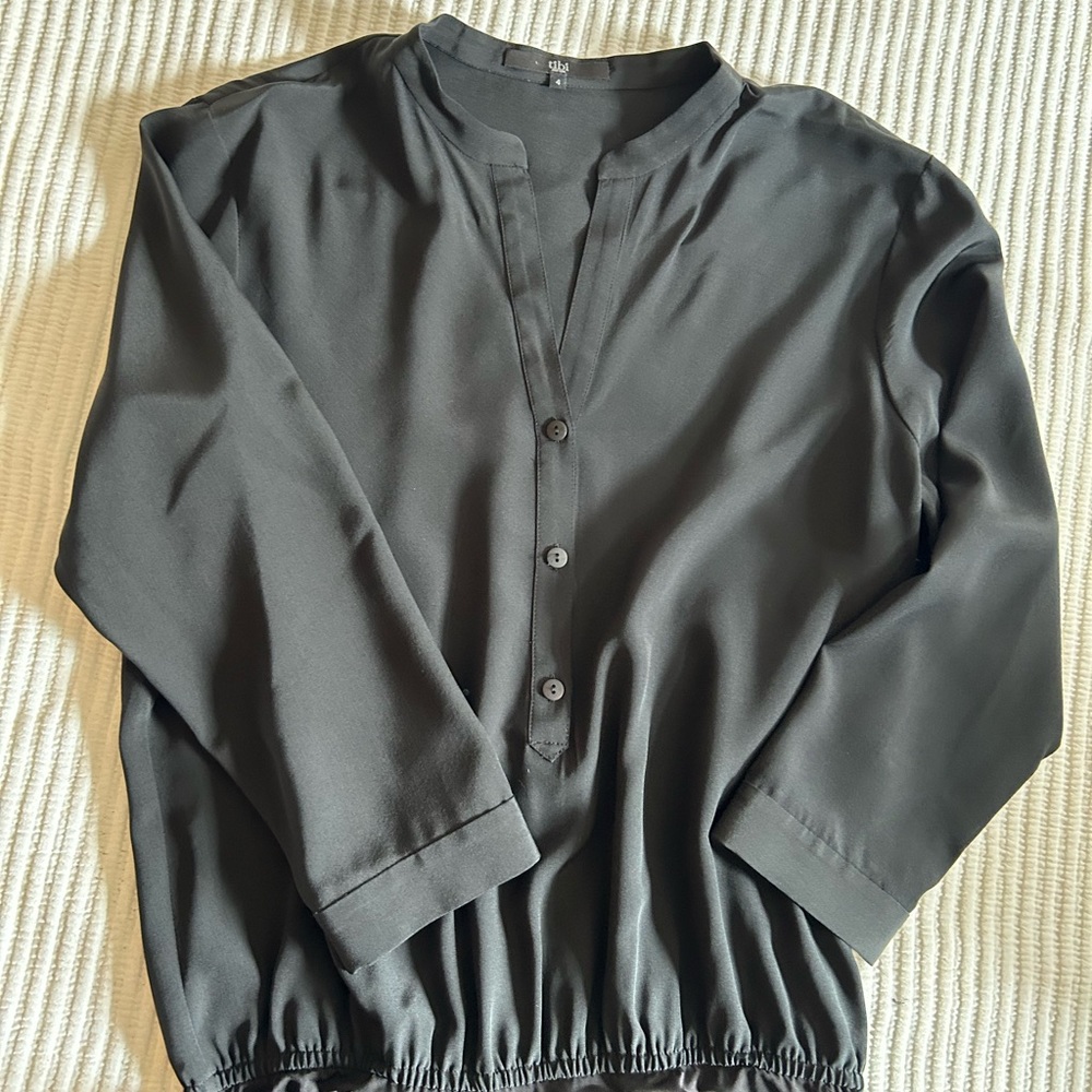 Black Tibi silk button down bodysuit 4